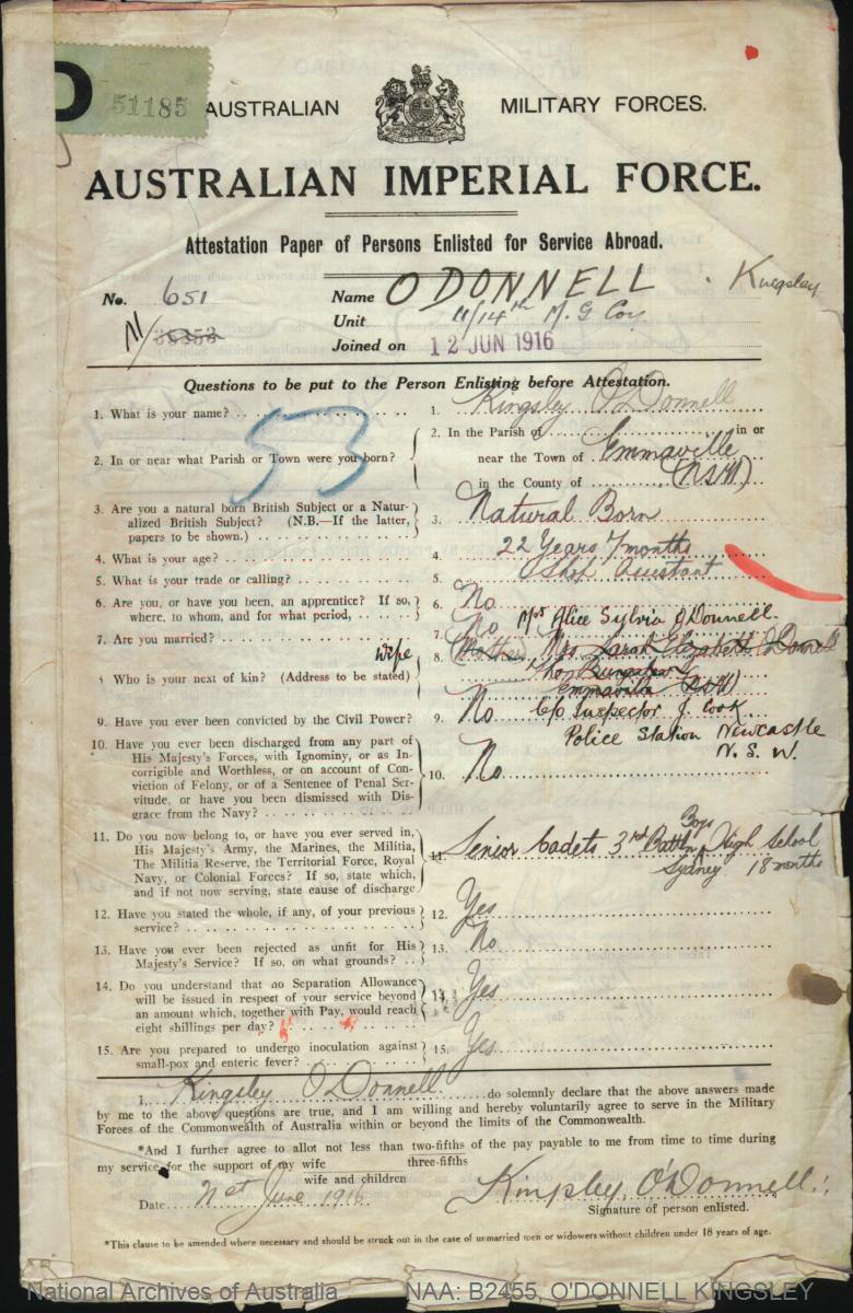 NAA: B2455, O'DONNELL KINGSLEY