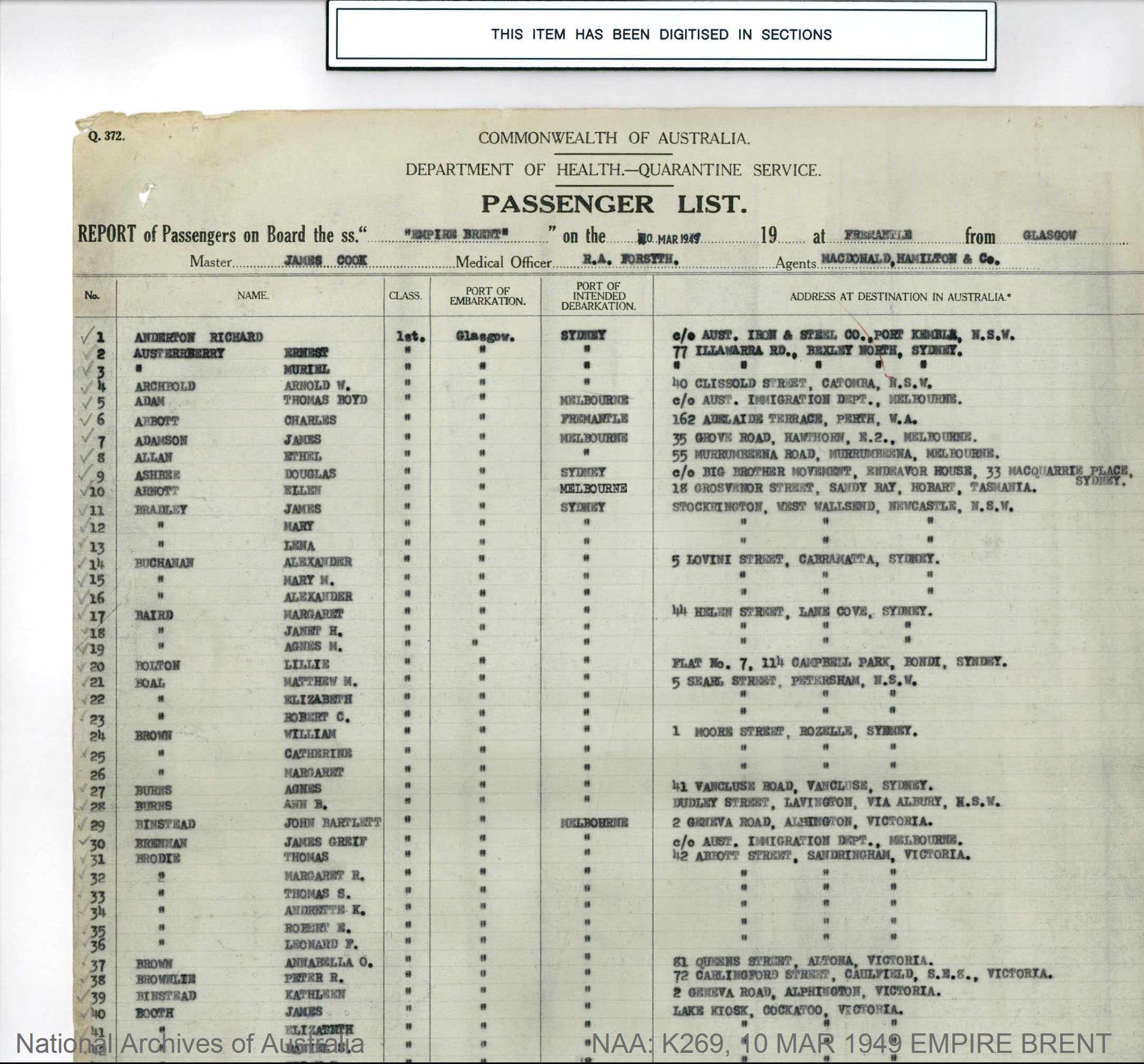 NAA: K269, 10 MAR 1949 EMPIRE BRENT