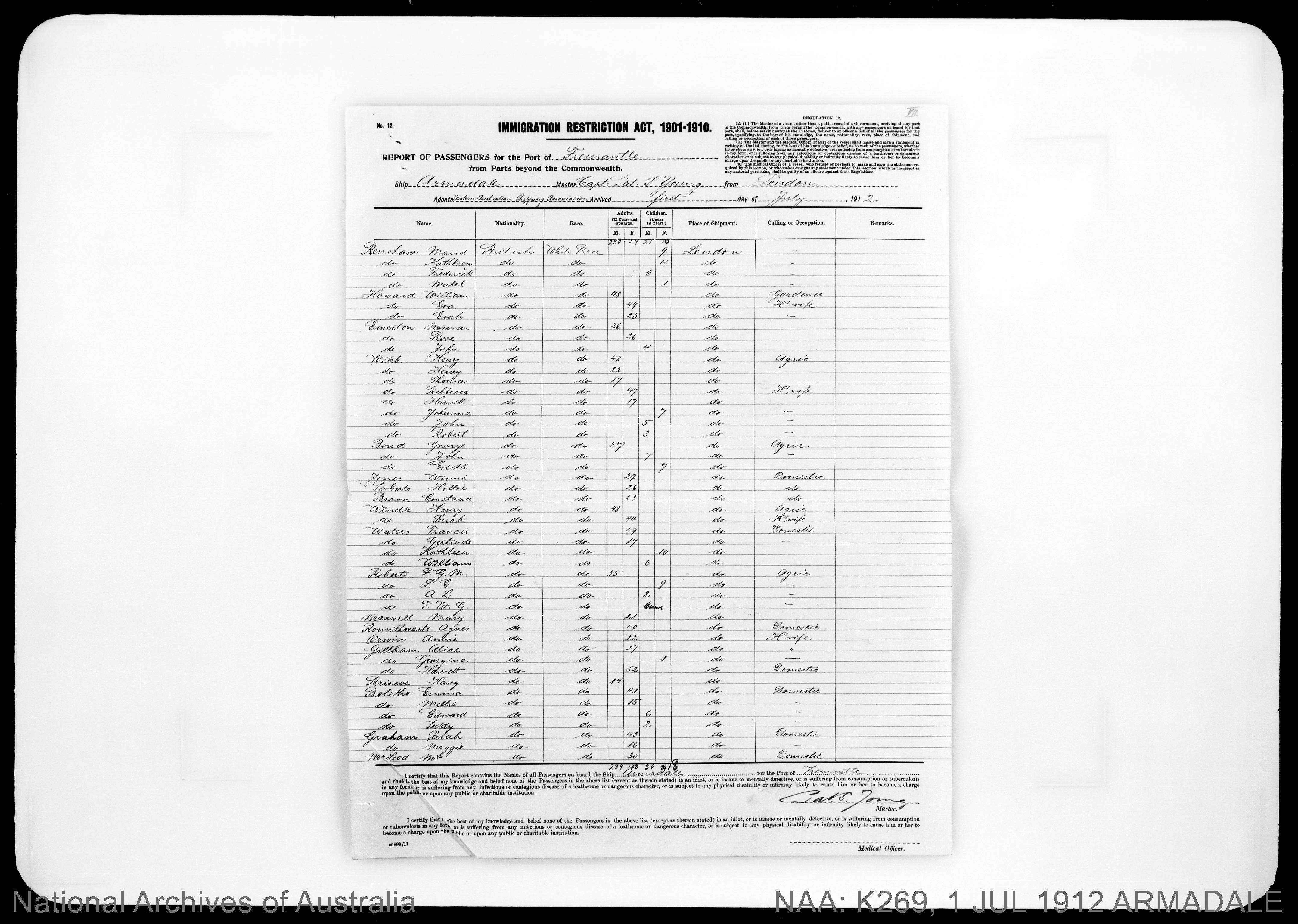 NAA: K269, 1 JUL 1912 ARMADALE